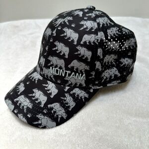 ROBIN RUTH 'Montana' Mesh Hook and Loop Hat Bear Print Outdoors Adult one Size